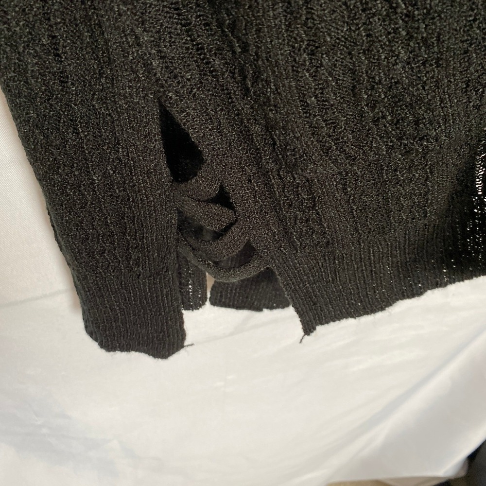 Hippie Rose Y2K Cardigan Women XS Black Longline Open Front Pointelle Whimsigoth - Picture 3 of 9